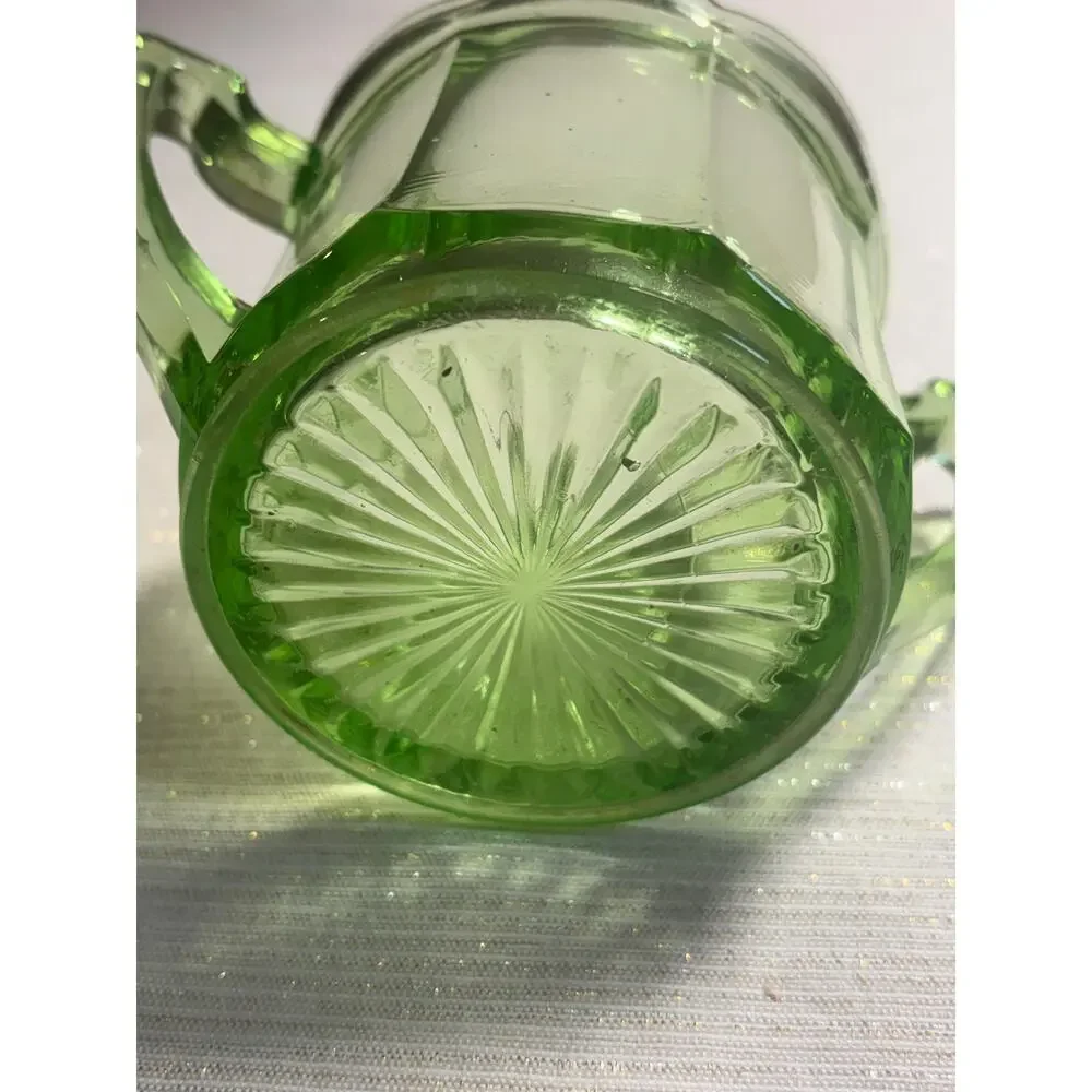 Vintage 1930s Green Depression Glass Creamer With Lid Anchor Hocking Colonial!